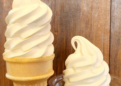 vanilla soft serve cone and dish